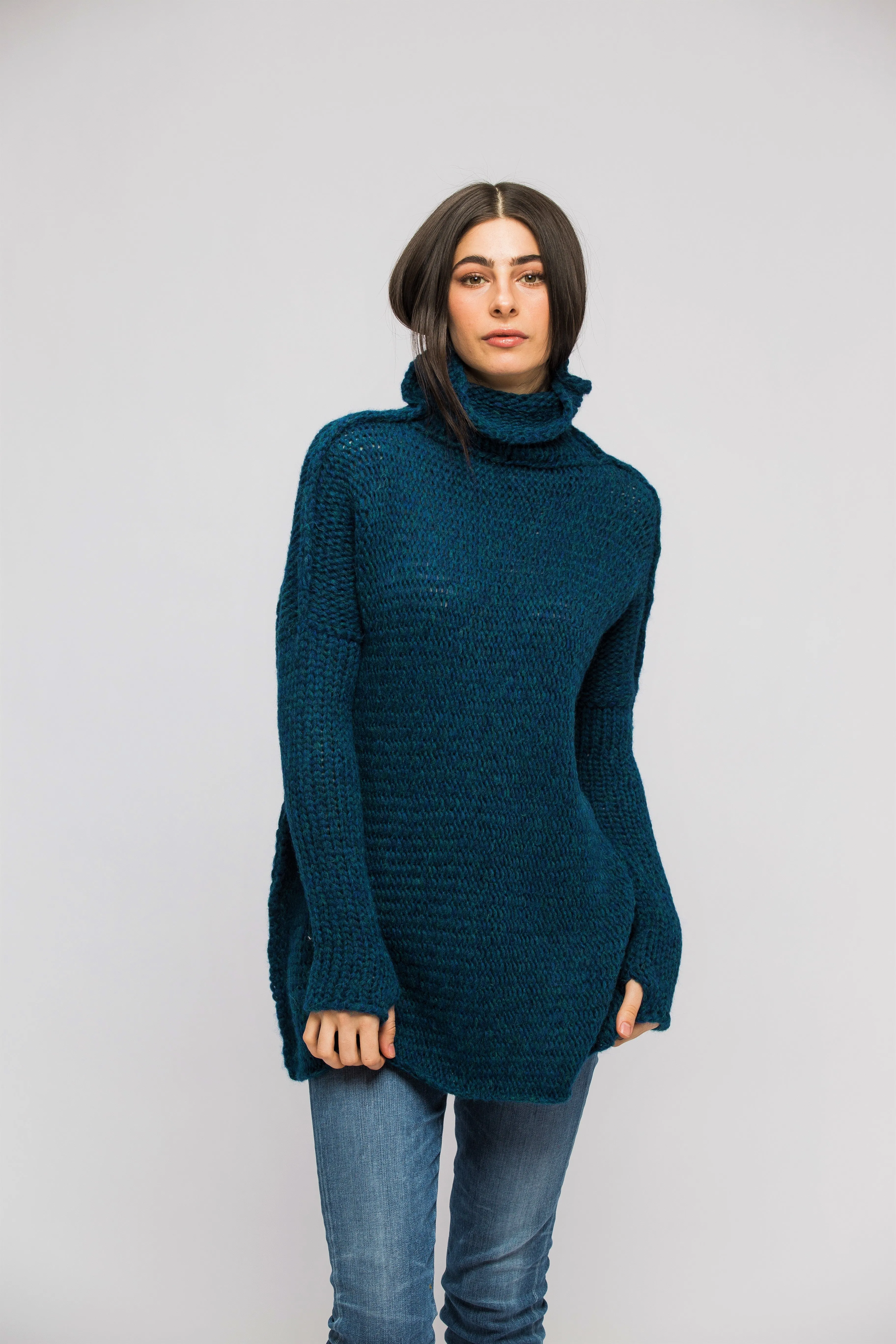 Teal oversized  alpaca sweater.