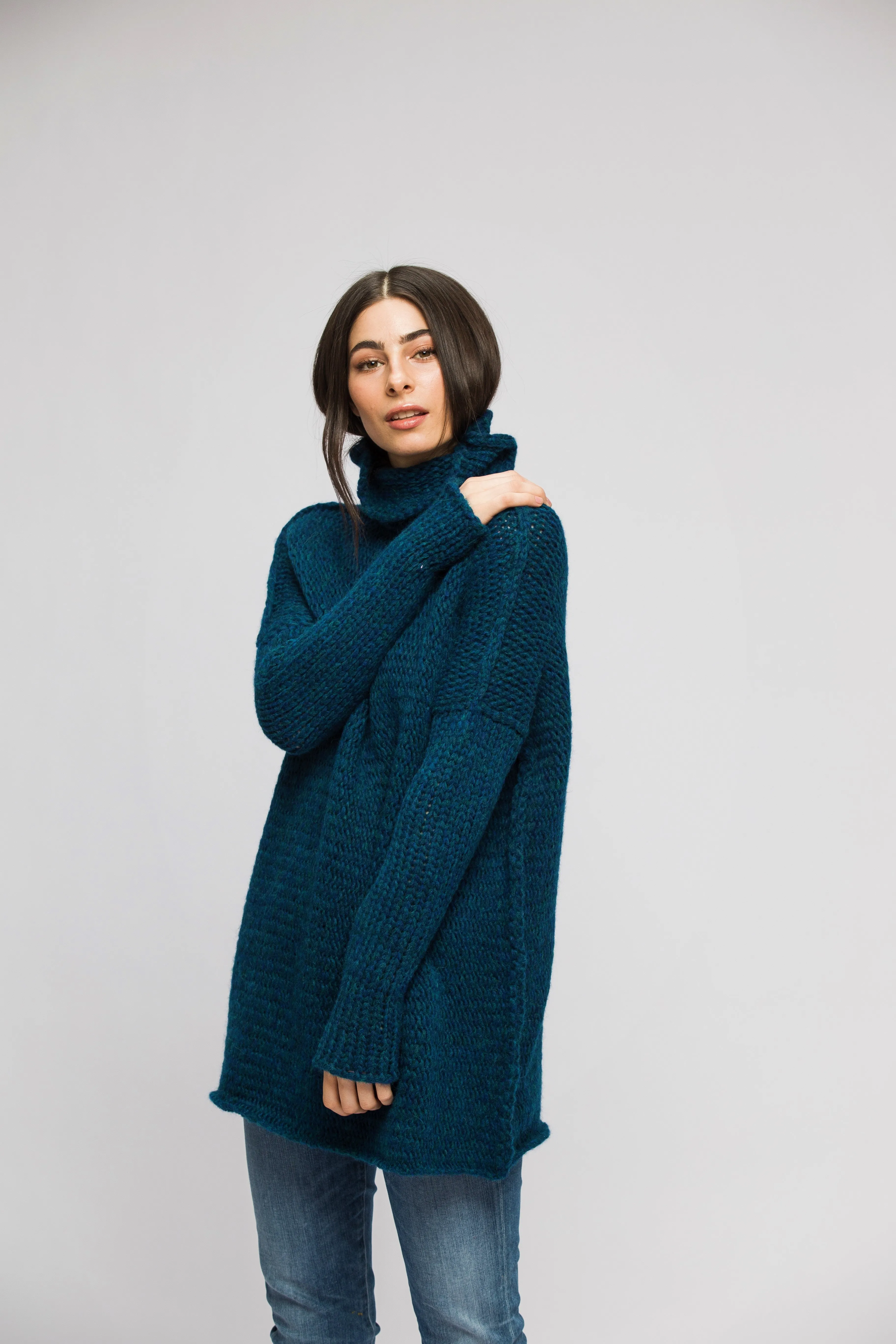 Teal oversized  alpaca sweater.