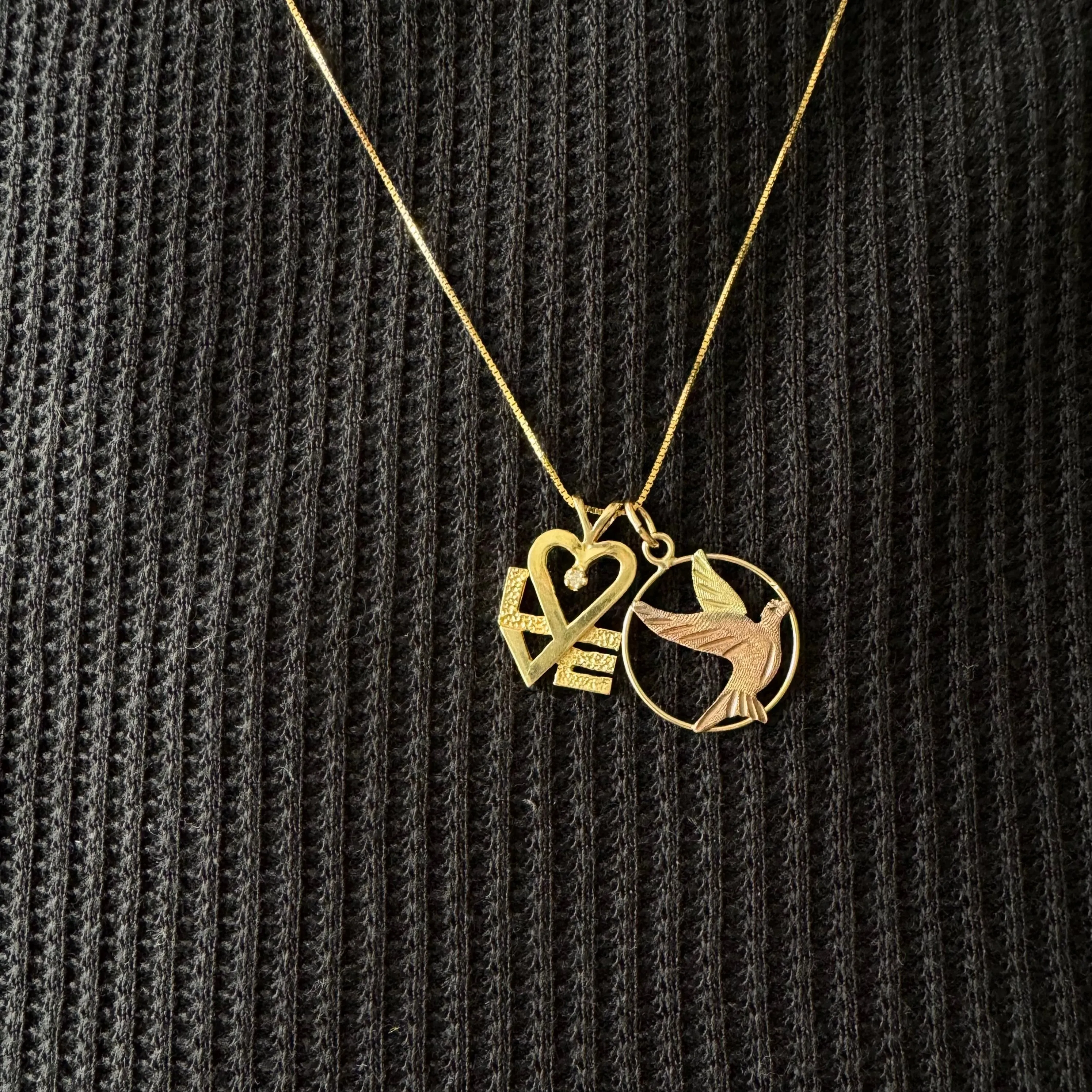 V I N T A G E // stylized LOVE / 14k yellow gold and diamond / a pendant