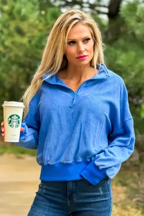 Willow Washed 1/4 Zip Pullover : Cerulean Blue