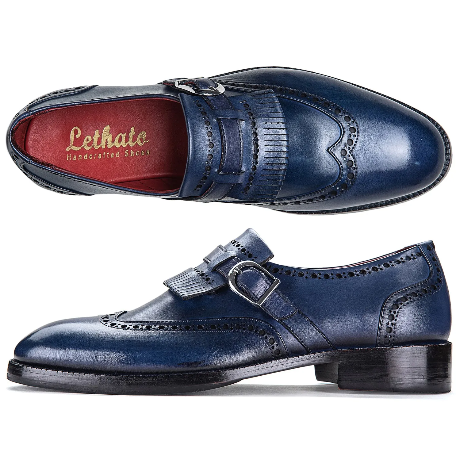 Wingtip Brogue Kiltie Monk Strap- Navy