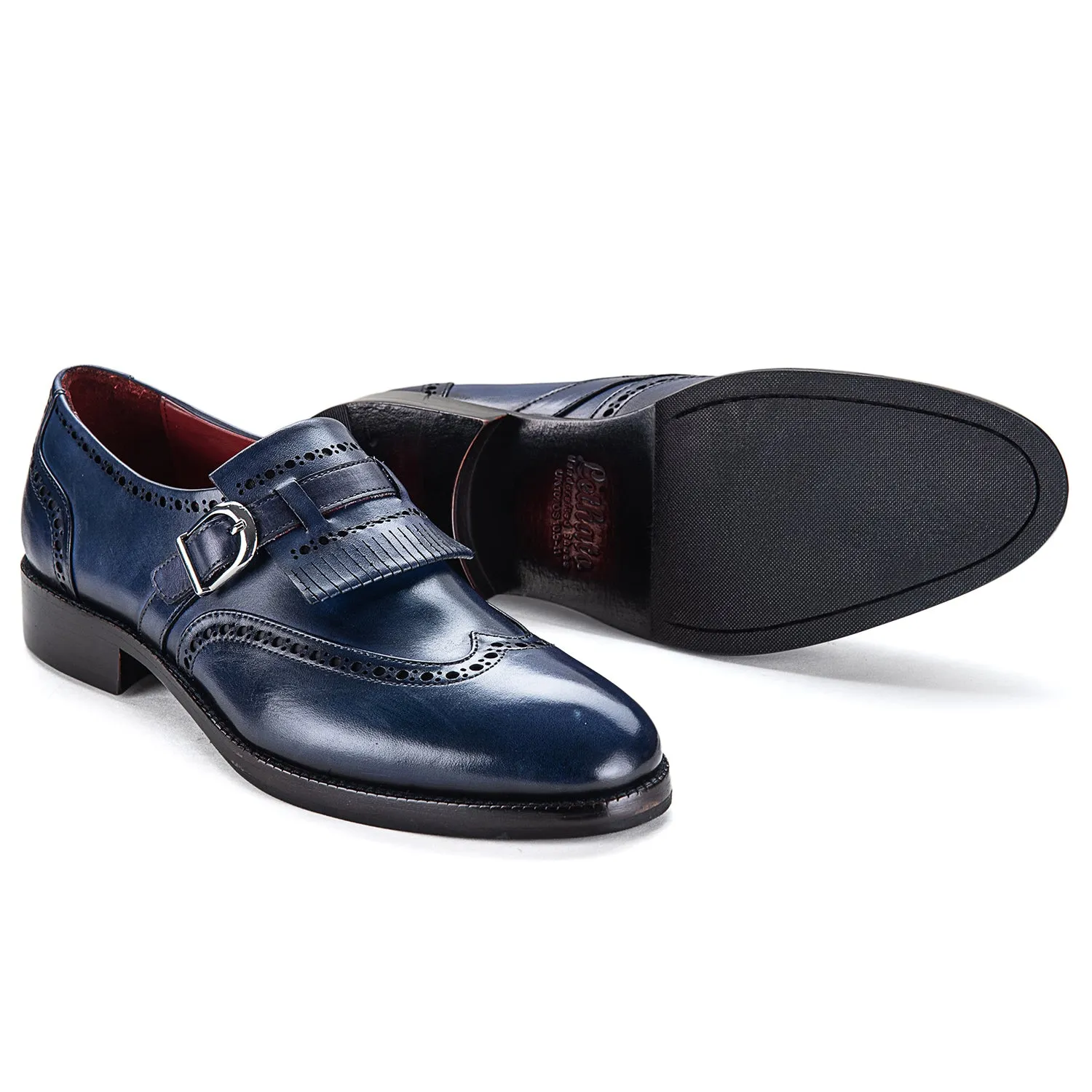 Wingtip Brogue Kiltie Monk Strap- Navy