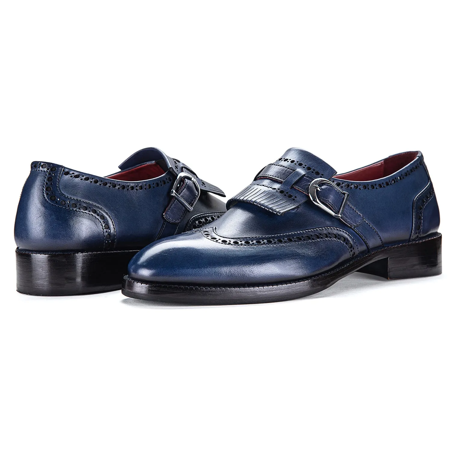 Wingtip Brogue Kiltie Monk Strap- Navy